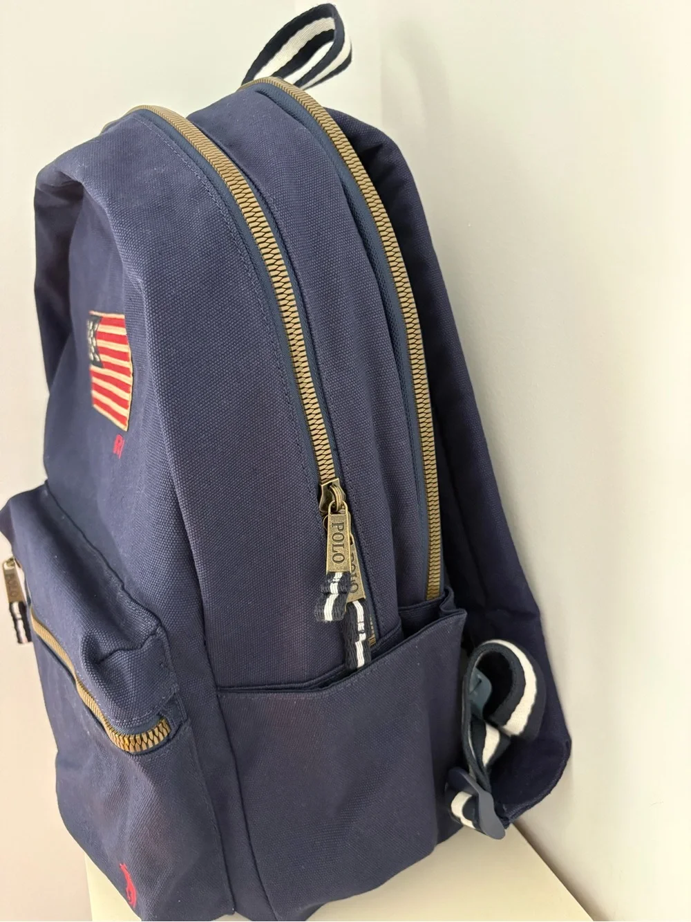 Polo Ralph Lauren American flag Pony Canvas Navy Backpack Laptop Sleeve